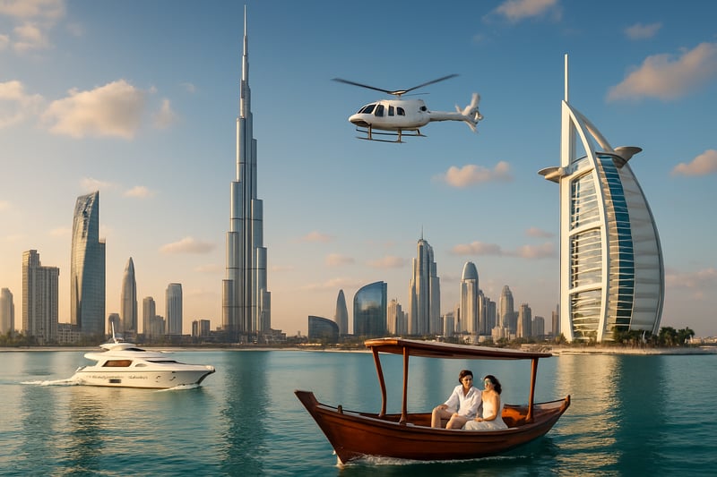 Dubai skyline with iconic landmarks and luxury travel experiences